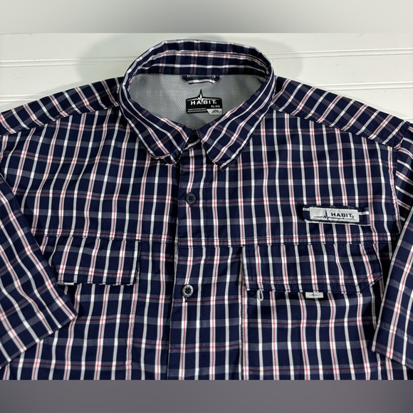 Habit Men’s Short Sleeve Plaid Shirt Button Up Size XL Solar Factor Hiking Camp - Picture 9 of 16